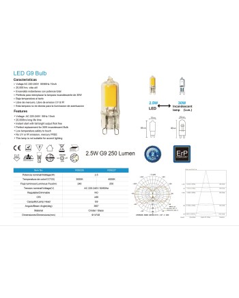 BOMBILLA LED CRYSTAL - G9 - 2,5W - 4000K - 250Lm